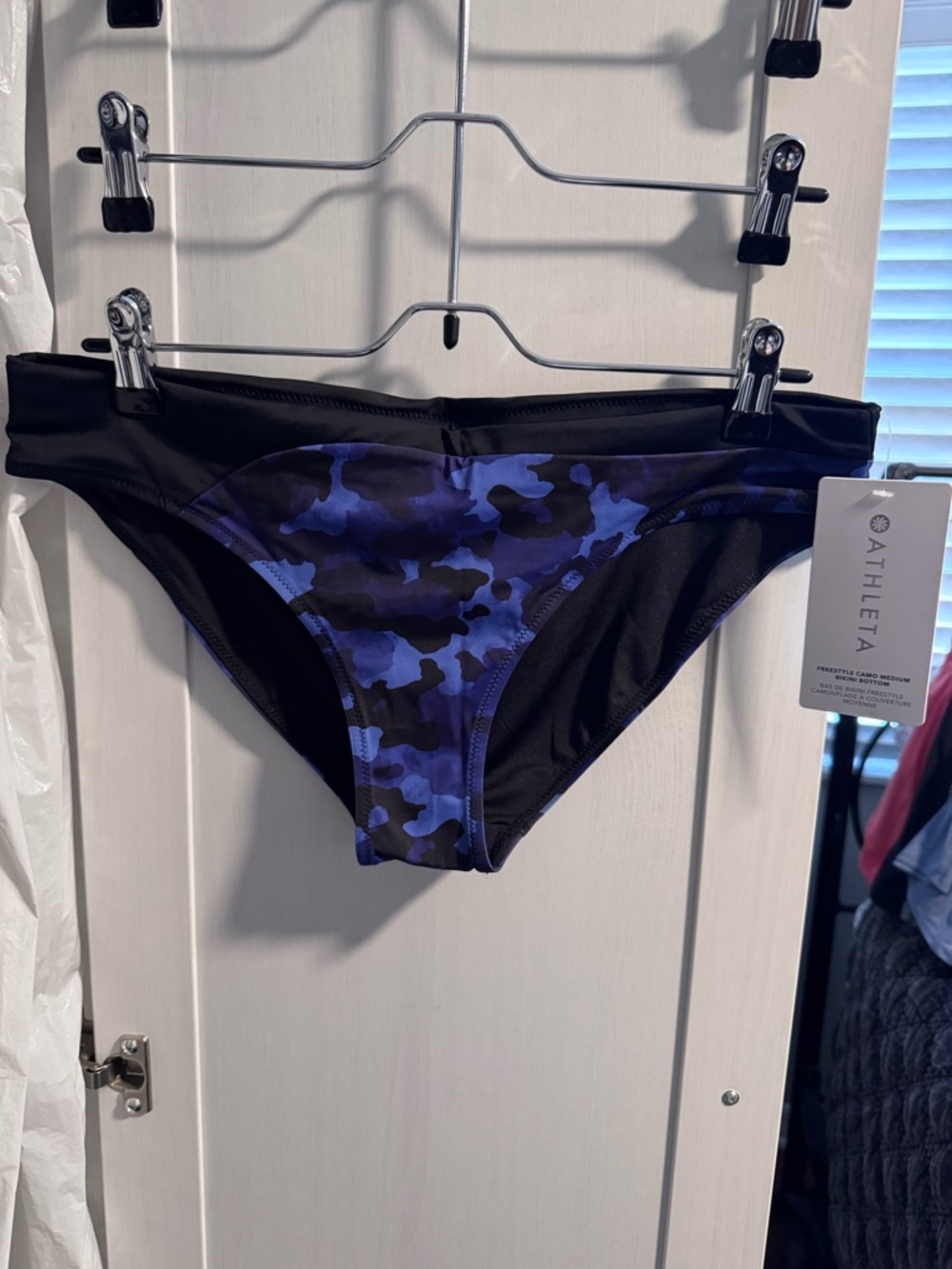 Athleta Black Bikini Bottoms with Blue Camo Accent